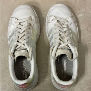 Adidas Cloudfoam White Sneakers with Iridescent Stripe